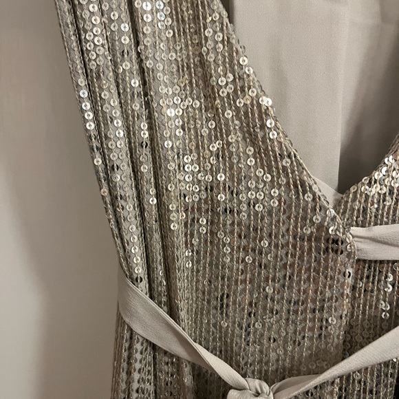 Diane Von Furstenberg DVF Silver Sequin Embellished Sleeveless Yahzi Wrap Gown 2 - Picture 4 of 8